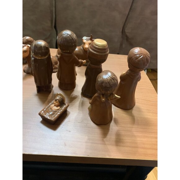 Hand Painted Duncan Nativity Set Ceramic 9 Pieces Brown T4 - Picture 5 of 7
